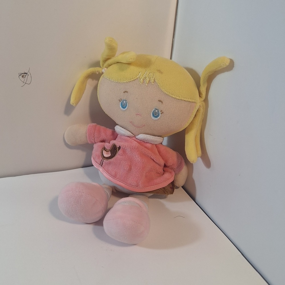 KIDS PREFERRED Plush Baby Doll Lovey Polka Dots Bird Blonde Hair Blue Eyes